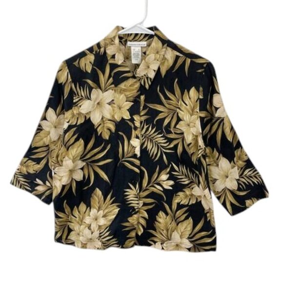 Jones New York Sport Linen Hawaiian Shirt Women’s S Floral Aloha Button Up - Picture 1 of 6